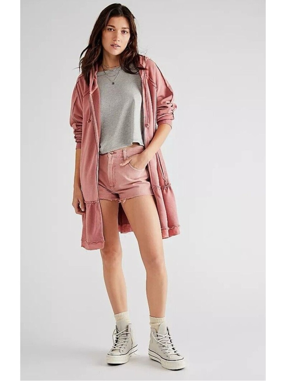 Free people dusty Rose Long Hooded Jacket